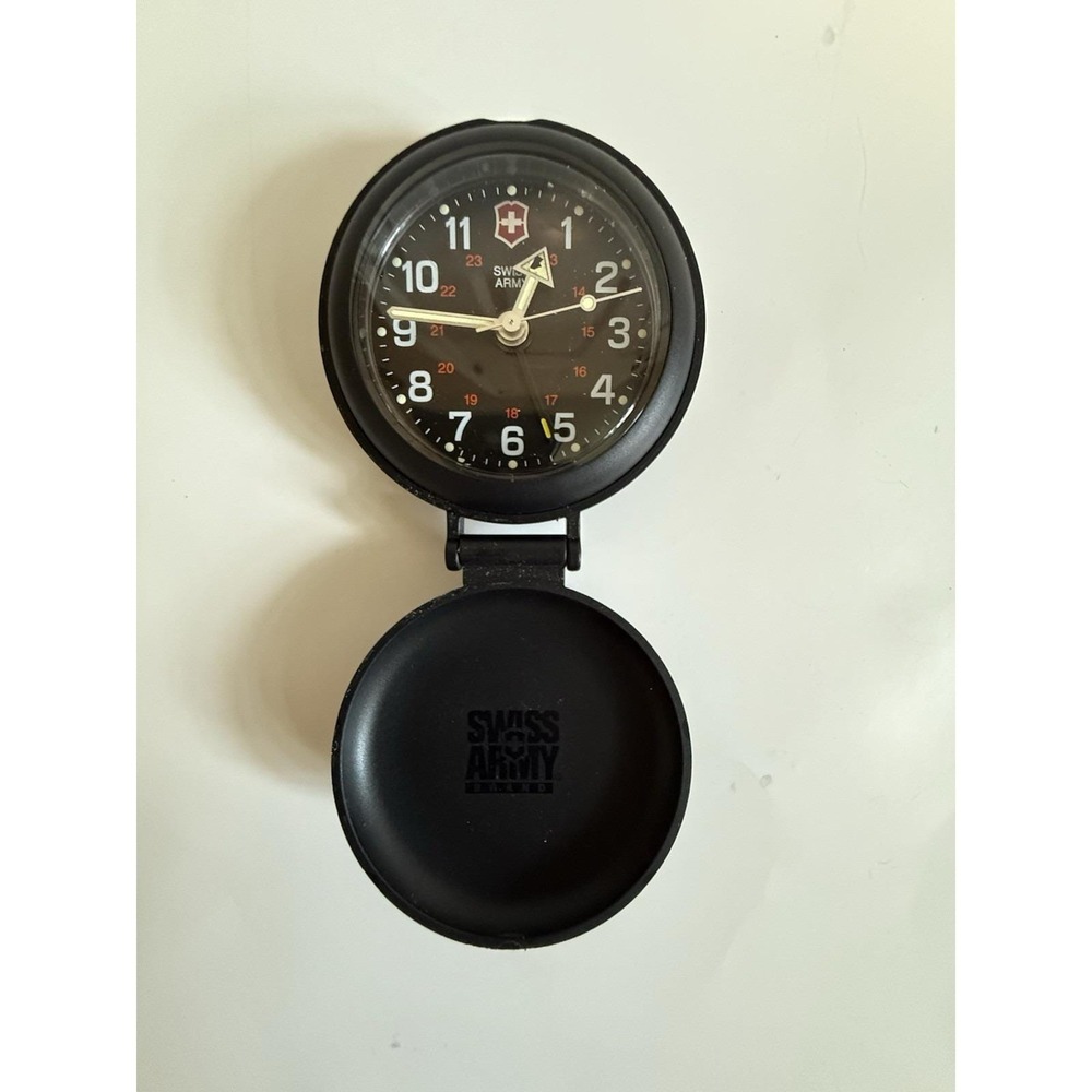 Victorinox Swiss Army Travel Alarm Clock Black Folding Case Switzerland